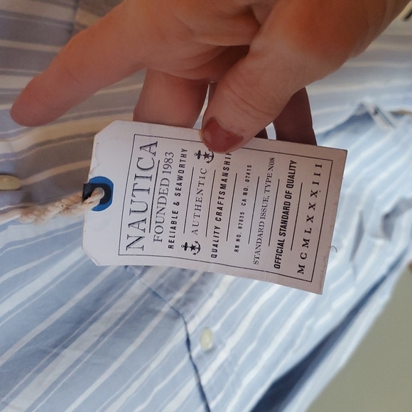 Nautica Twilt Mist Classic Fit Blue White Striped Casual Button Sz. XL Shirt NWT - Picture 2 of 14